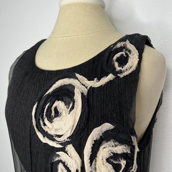 Yoana Baraschi Black & Ivory Floral Sleeveless Crepe Overlay Dress Sz M - Picture 3 of 12